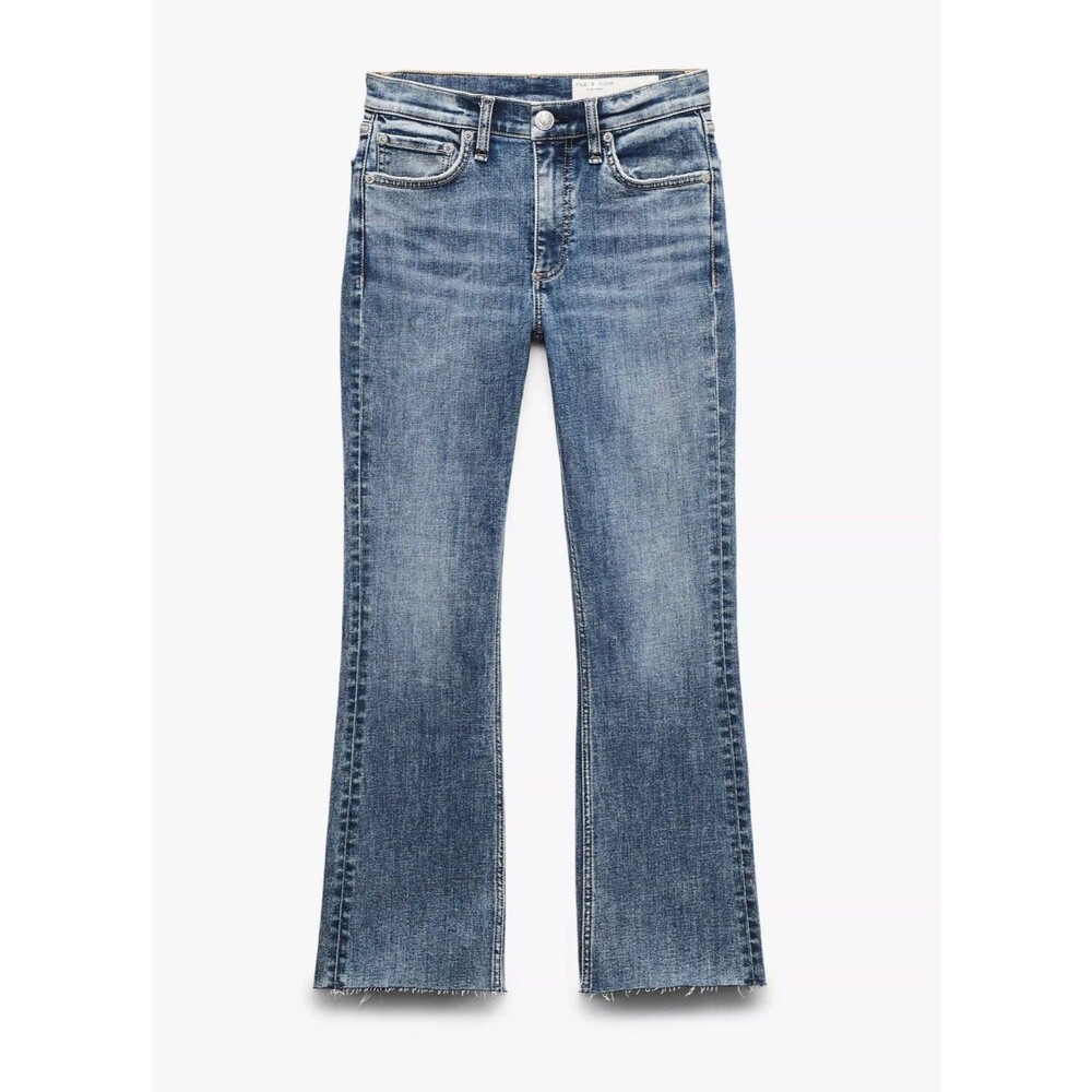 rag & bone Peyton Mid Rise Ankle Bootcut Jeans in Benson Wash Size 27 Raw Hem